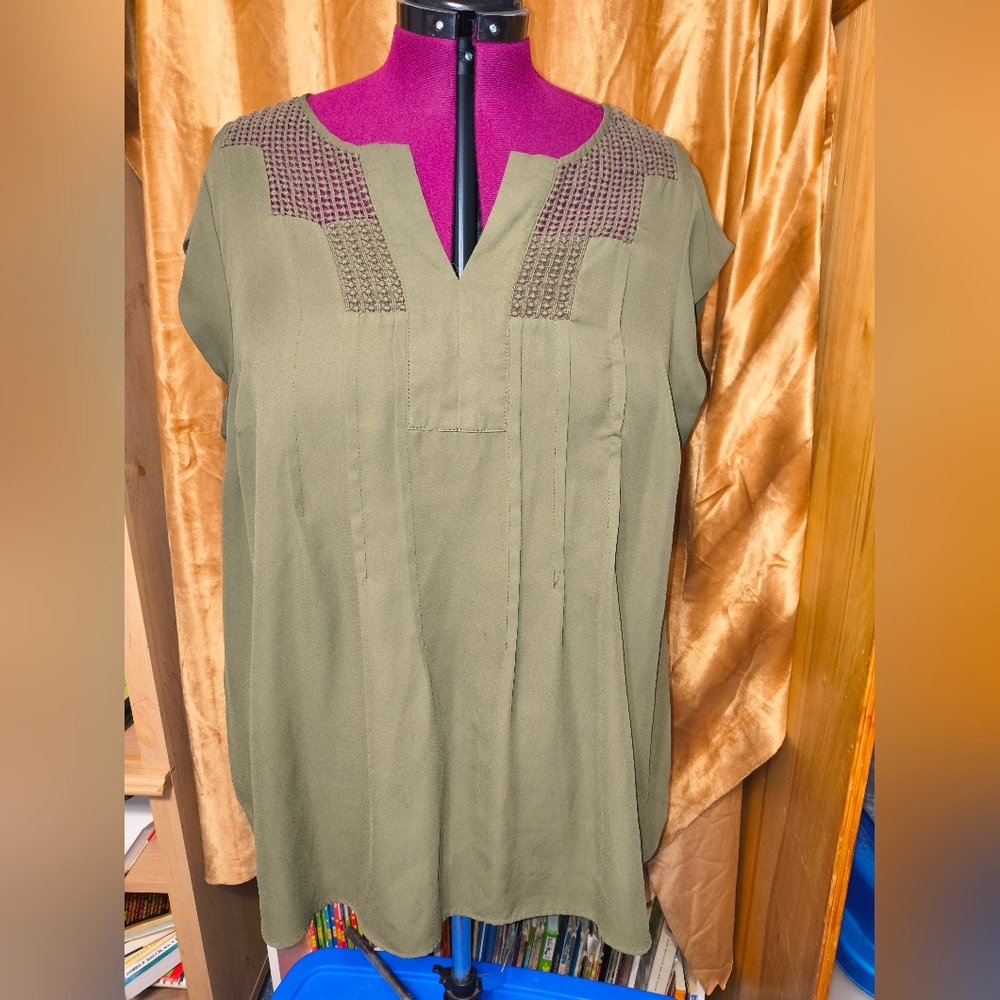 Olive Green Sleeveless Top with Embroidered Detail